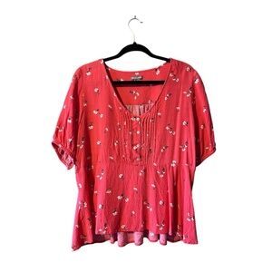Falls Creek Coral Floral Loose Babydoll Scoopneck Top